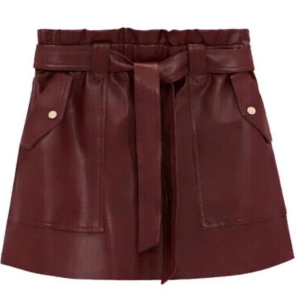NWT Zara burgundy leather skirt